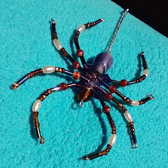 Artisan Beaded Spider Pendant • Purple and Brown - Picture 7 of 17